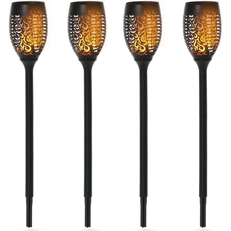 Set Mit 4 Solar-led-außenstrahlern Inklusive 4 Erdspießen, Aus Kunststoff, Ø 12 X 72 Cm, Schwarz