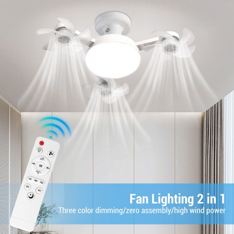 Deckenventilator Mit Licht, Inklusive Fernbedienung, Dimmbare Led-beleuchtung, E27-fassung, Geeignet Für Schlaf- Und Wohnzimmer, 5 Flügel, 3 Geschwindigkeitsstufen, 200