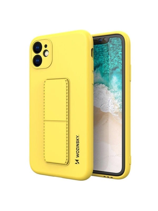 Wozinsky Kickstand Case Silicone Case with Stand Samsung Galaxy A22 4G Case Yellow