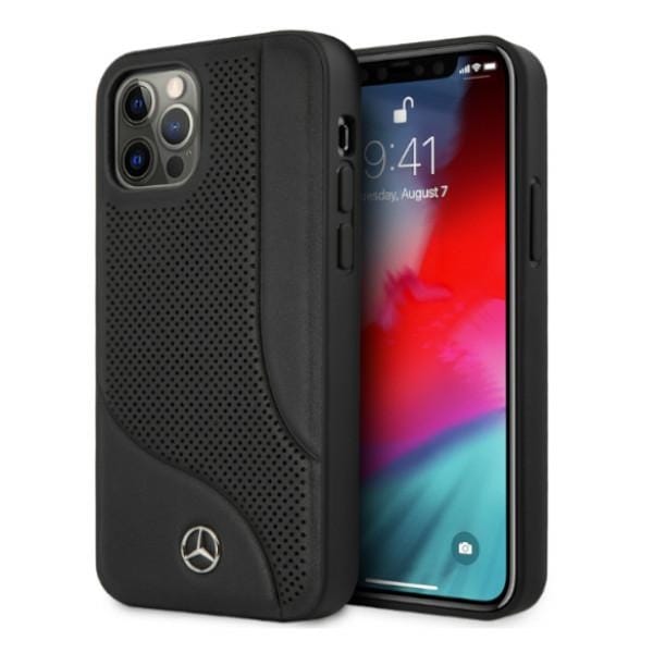 Mercedes Leather Perforated Area Case for iPhone 12 Pro Max - Black