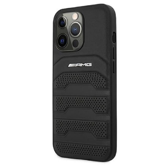 Mercedes AMG Leather Debossed Lines Case for iPhone 13 Pro / iPhone 13 - Black