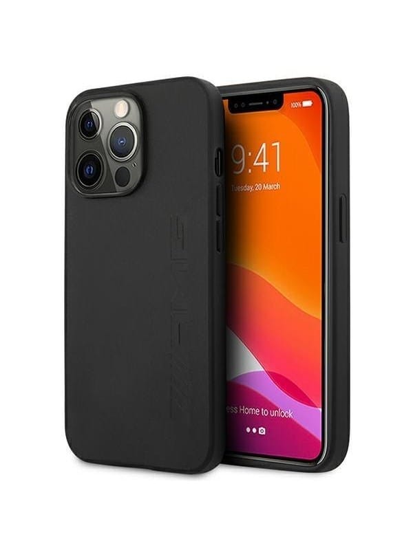 Mercedes AMG Leather Hot Stamped Case for iPhone 14 Pro Max - Black