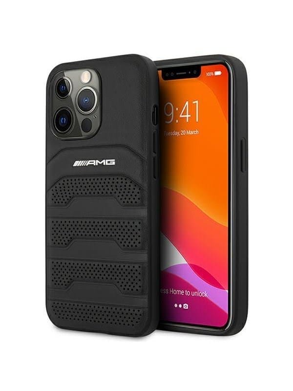 Mercedes AMG Leather Debossed Lines Case for iPhone 14 Pro Max - Black