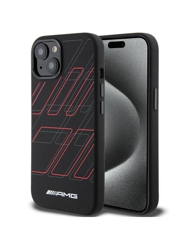 Mercedes AMG Silicone Large Rhombuses Pattern MagSafe Case for iPhone 15 Plus / 14 Plus - Black