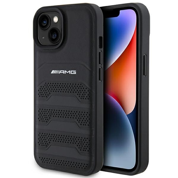 Mercedes AMG Leather Debossed Lines Case for iPhone 15 Plus - Black