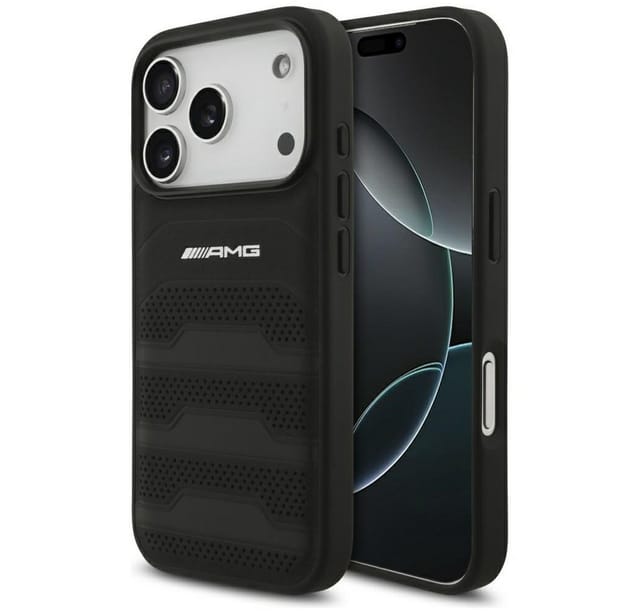 Mercedes AMG Leather Debossed Lines Logo Case for iPhone 17 Pro - Black
