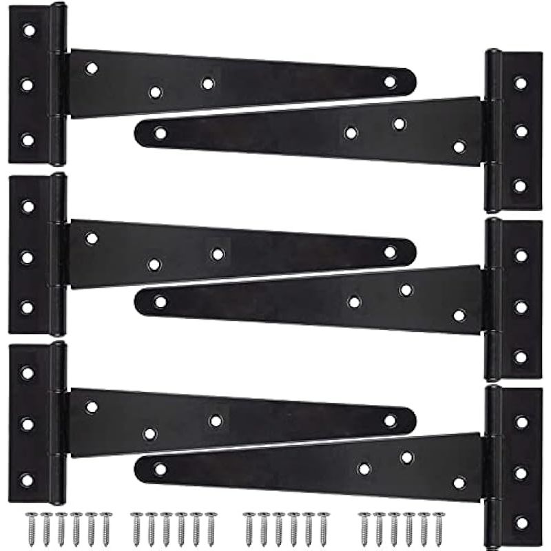 6-teiliges T-scharnier-set, 25 Cm, Robustes Eisen, Gartentorscharniere, Rostfreie T-scharniere Für Schuppen- Und Scheunentüren - Mit 42 Schrauben (schwarz)