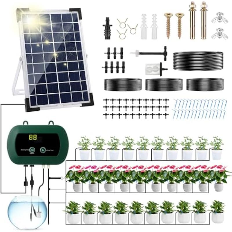 Anpress 5w Solar-bewässerungsautomatik-set – Diy-mikro-tropfbewässerung Für 30 Töpfe, 10 Timer-modi – Balkon, Garten, Gewächshaus