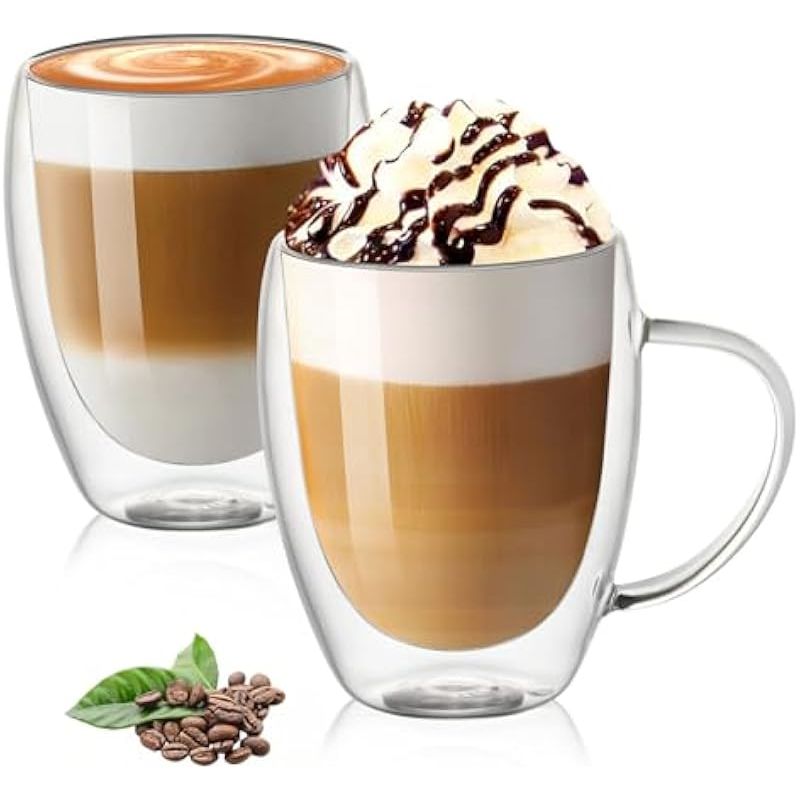 Doppelwandige Glaskaffeetassen Mit Henkeln, 2 X 350 Ml, Isolierte Latte-gläser, Hitzebeständiges Borosilikatglas Für Tee, Kaffee, Latte, Cappuccino, Espresso, Bier