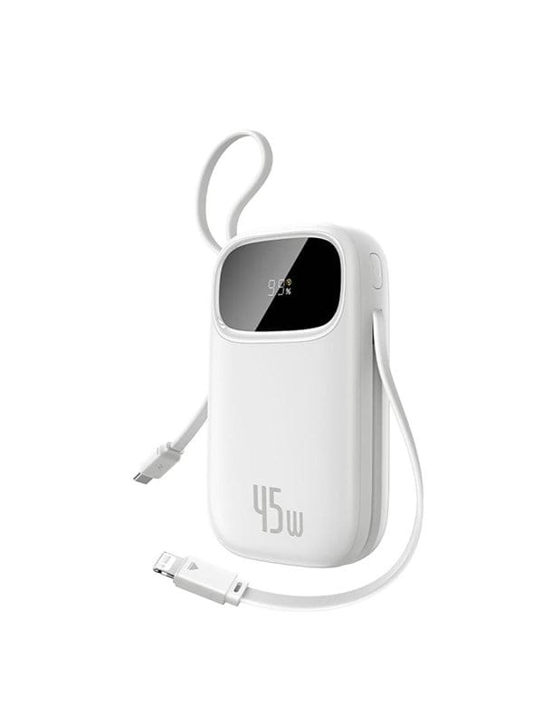 Baseus EnerFill FC31 20000mAh 45W Powerbank with Digital Display and 2 Built-in Cables (USB-C + Lightning) - White Powerbank (Akku) - Weiß - 20000 mAh