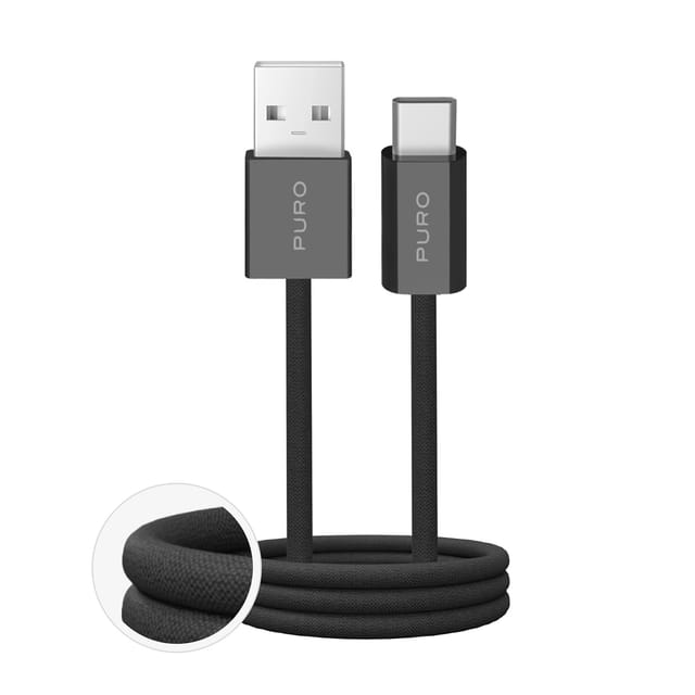 Puro Fabrik 2.0 10W USB-A - USB-C Braided Cable 1.5 m - Black