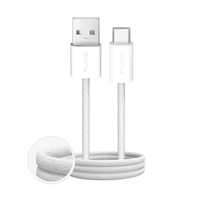 Puro Fabrik 2.0 10W USB-A - USB-C Braided Cable 1.5 m - White