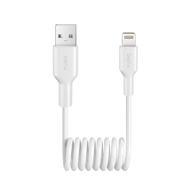 Puro 12W USB-A Spiral Cable - Lightning 1m - White