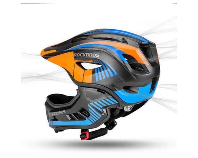 Rockbros TT-32SOBL-S children's bicycle helmet with removable chinbar size S - black and orange