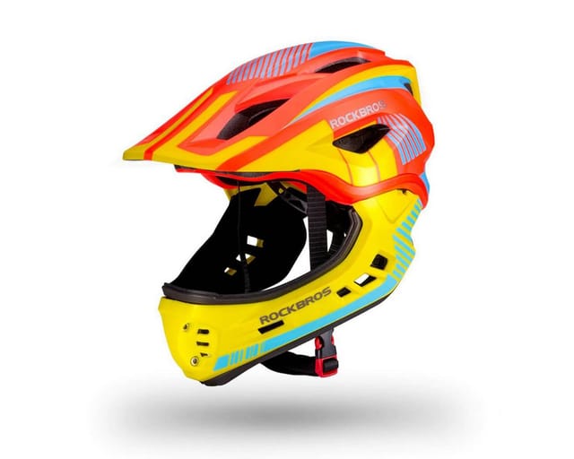Rockbros TT-32SOYB-S children's bicycle helmet with detachable chinbar size S - yellow-orange