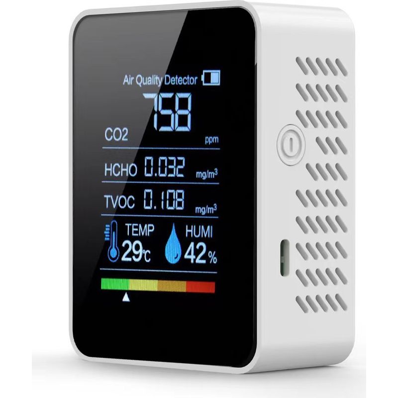 5-in-1-raumluftqualitätsmonitor, Tragbarer Intelligenter Luftqualitätstester Für Co2, Vocs, Hcho, Temperatur Und Luftfeuchtigkeit