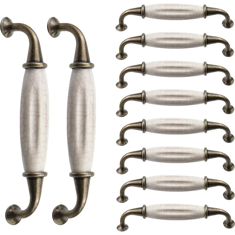 Porzellan-schrankgriffe Mit 10 Mittellöchern, 128 Mm, Antike Möbelaccessoires Für Kommoden, Schränke, Schubladentüren Mit V-profil
