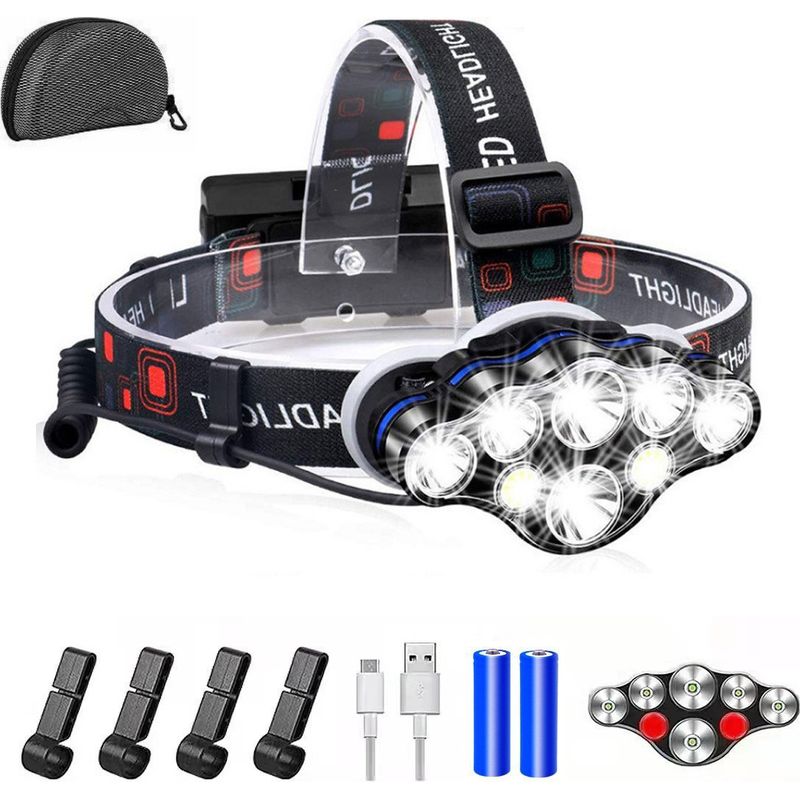 Wiederaufladbare Led-stirnlampe, Hohe Leuchtkraft, 8 Leds, Usb-ladefunktion, Wasserdicht, Geeignet Für Outdoor-läufe, Inklusive Aufbewahrungsetui