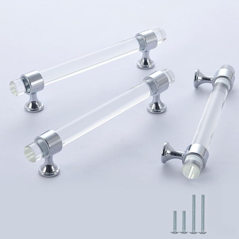 128 Mm Polierter Chrom-schranktürgriff, Set Mit 3 Transparenten Kristall-schubladen- Und Kommodengriffen, Passend Für P-griffe