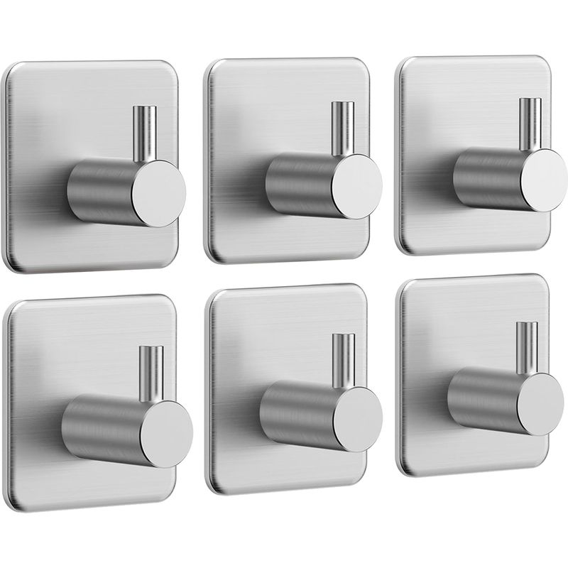 Set Mit 6 Selbstklebenden Wandhaken, Handtuchhaltern Für Badezimmer, Küchenhandtuchhaken Aus Edelstahl, Silberfarben