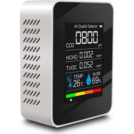 Bravix Détecteur De Qualité De L'Air Testeur Multifonctionnel De Co2 Avec Dioxyde De Carbone Valeur Tvoc Hcho Quantité D'Électricité Fonction D'Affichage De L'Humidité De La Température（blanc）