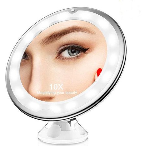 Bravix Miroir Grossissant X10 Miroir Maquillage Lumineux Led De Voyage Avec Ventouse Miroir Grossissant Mural Rotation À 360° Pour Salle De Bain