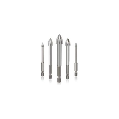 Bravix Outil De Perçage Universel Efficace, Ensemble De Forets À Carreaux Hexagonaux Croisés 5 Pièces Ensemble De Forets À Béton Pour Verre, Plastique, Carrelage (silver)