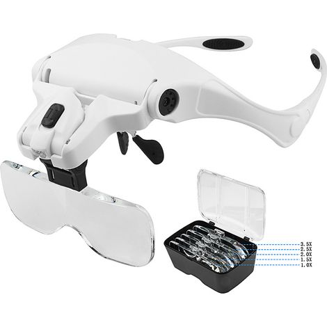 Bravix Lunette Loupe Avec 2 Led - Pour Lecture,tous Les Travaux De Précision,réparations,couture,bijoux - 5 Lentilles Détachables (1.0x À 3.5x)