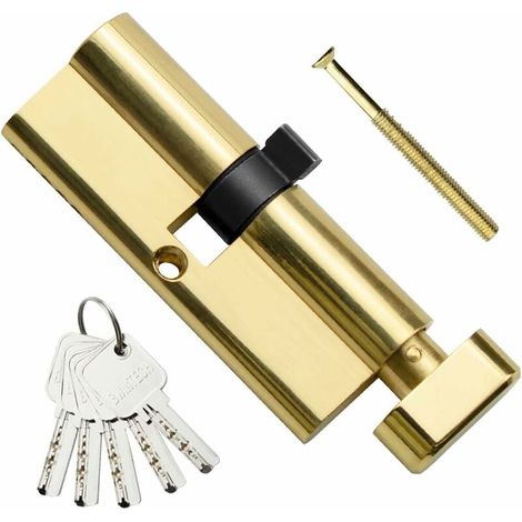 Bravix 1 Cylindre En Laiton Euro 40t/40 Mm, Bouton/barillet De Clé De 80 Mm Avec 5 Clés Horizontales En Laiton, Anti-crochetage, Anti-perçage, Anti-claquement, Anti-choc, Finition En Laiton Poli. B