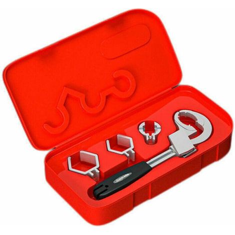 Bravix Clé Multifonctionnelle Pour Évier De Salle De Bain, Robinets De Toilettes, Clé De Réparation De 80 Mm À Grande Ouverture, Clé À Conduites D'Eau Réglable Avec Boîte De Rangement 3 Mandrins