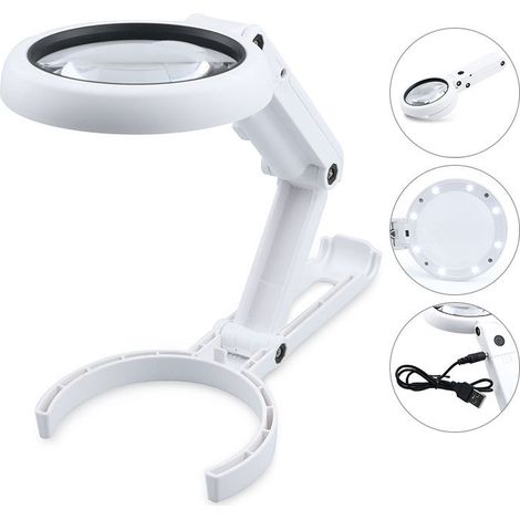Led Loupe Lamp, Loupe Mains Libres Dimmable Avec Lumière Et Support, Loupe De Bureau