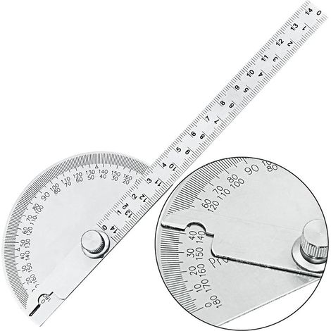 Bravix Rapporteur D'Angle En Acier Inoxydable 0-180 ° Goniomètre D'Angle Avec Règle De Mesure De 140 Mm, Détecteur D'Angle En Métal Avec Vis De Blocage, Rapporteur Universel, Peinture Dessin, École