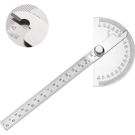 Rapporteur D'Angle En Acier Inoxydable 0-180 ° Rapporteur D'Angle Avec Règle De 140 Mm, Rapporteur Universel Pour Peinture Et Dessin (14 Cm)