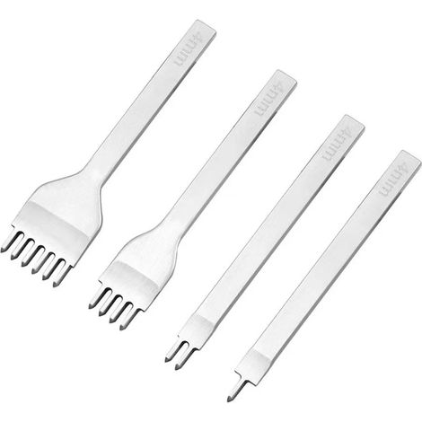 Bravix 4pcs Cuir Kit Outils Perforatrice, 4mm Diy Perforatrice Artisanat Du Cuir Griffe Prong Outils De Couture Ciseau Pour Artisanat En Cuir Set 1/2/4/6 Dents (4mm)