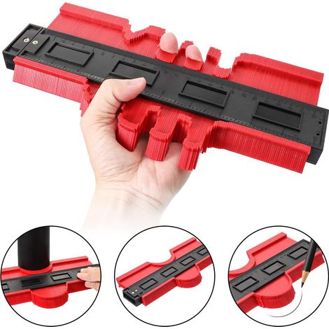 Bravix Jauge De Contour, Copieur De Contour Professionnel De 25cm De Bricolage Pour Les Menuisiers Du Bois, Jauge De Profilé Pour Mesurer Les Carreaux De Précision Et Les Objets Irréguliers Rouge