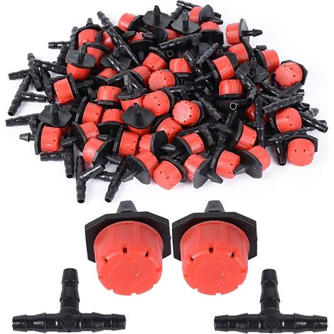 Bravix 200pcs Goutteur Irrigation Réglable+tee Joint De Tuyau Système D'Arrosage Automatique Goutte À Goutte Micro Gicleurs Drippers Pour Plante Serre,noir,2515cm
