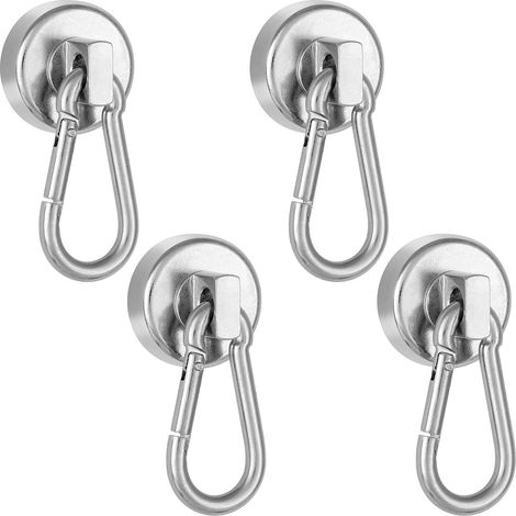 Bravix Mousqueton Magnétique Fort, 4x (22kg De Force D'Adhérence) Aimants Néodymes Avec Crochet Rotatif 25mm