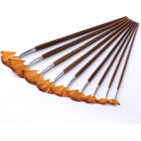 Bravix 9 Pièces Pinceau Éventail Paint Brush Artistes Brosses En Nylon Pour Peinture Acrylique, Aquarelle Et Huile