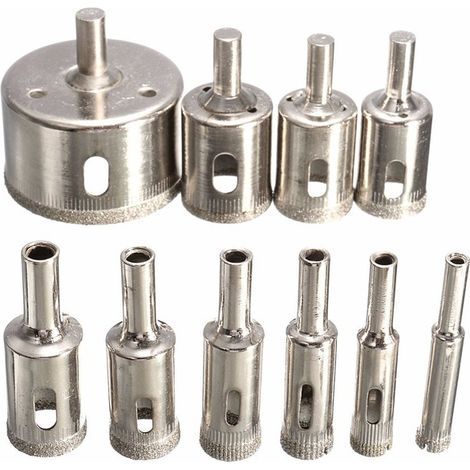 Bravix 10 Pièces Diamant Enduit Hss Foret Ensemble Carrelage Marbre Verre Céramique Trou Scie Forets For Outils Électriques 3-50mm