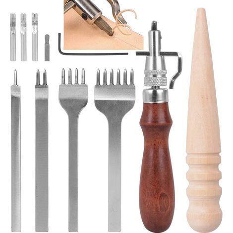 Bravix Kit Outils Perforatrice Pour Trous 4 Perforatrice De Griffe En Cuir + 1 Dispositif De Rainurage 5 En 1 + 1 Bâtonnet De Polissage Accessoires Maroquinerie Pour Diy Artisanat