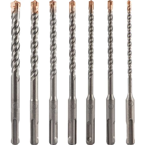 Bravix Accessoires Jeu D'Embouts 7x, Pour Marteau Perforateur, Pour Accessoires De Marteau Burineur En Béton Armé, Argent, Longueur 16 Cm