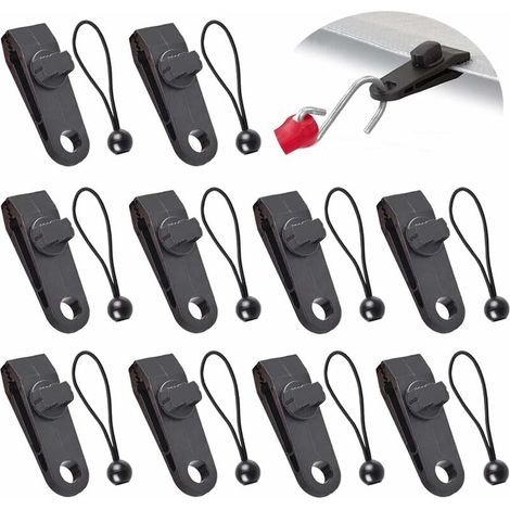 20 Pcs Pinces Linoléum Réutilisables Tarp Clips Poignée Verrouillage Robuste Pour Camping, L'Agriculture, Jardin, Housses Bateau, Auvents, Bannières—noir, 10 Pinces De Tente+10 Cordes Attachées
