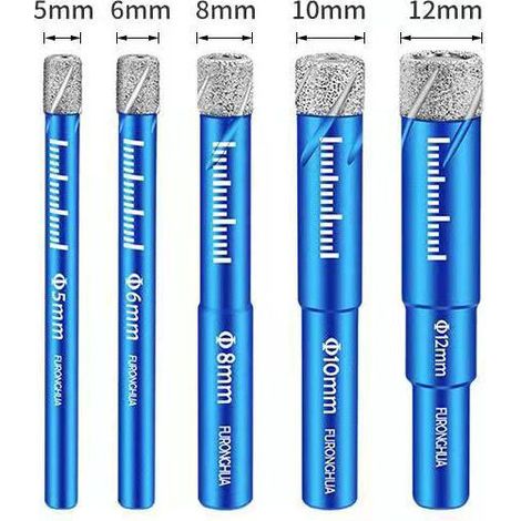 Bravix Foret Diamanté Brasé Foret Pour Carrelage Sec, Foret Pour Carrelage Pour Granit Marbre Verre Béton Matériau Dur, Perforateur Multifonctionnel Ouvre-trou Sec(lot De 5, 5/6/8/10/12 Mm)