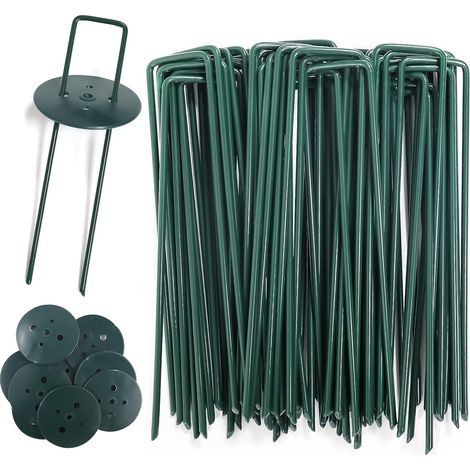 Bravix Piquets De Jardin, Piquets De Jardin Pour Tissu De Couverture, Treillis Métallique Et Filet, 40 Piquets De Gazon (15 Cm De Haut, 4 Cm De Large, 2,5 Mm De Diamètre) Et 10 Rondelles Assorties