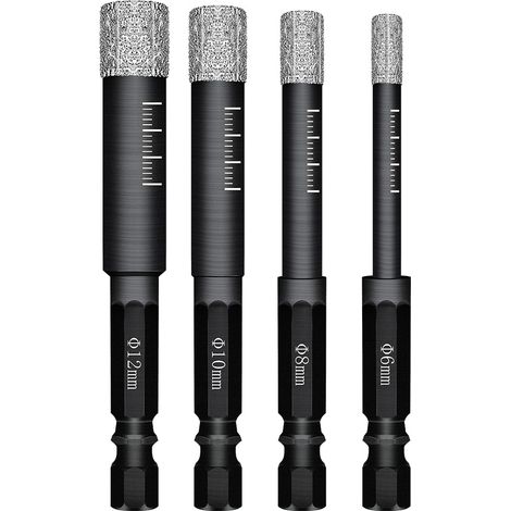 Bravix Lot De 4 Forets Mèches Diamant Pour Carrelage Céramique Grès Cérame Tuiles Verre Pierre. Mèches Diamantées Professionnelles Carreaux De Céramique Drill Bits Tool - 6mm 8mm 10mm 12mm