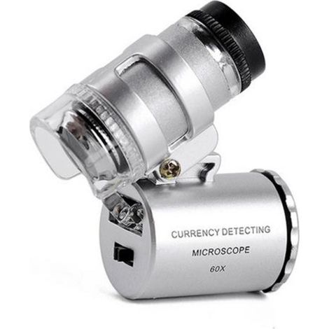 Bravix Mini Microscope De Poche 60x Loupe De Poche Portable Bijoutier Led Lampe Loupe-argenté