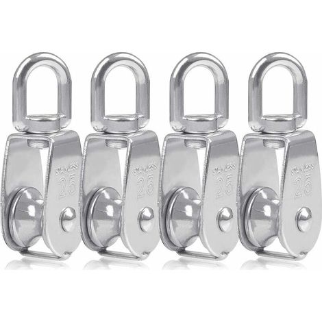 Bravix Poulie 4 Pièces Poulie M25 Pour Cordes Poulie En Acier Inoxydable Blocs Coquilles Rouleau De Poulie Pour Cordes Capacité De Charge D'Utilisation Intérieure Et Extérieure 150 Kg 8.532cm (argent)