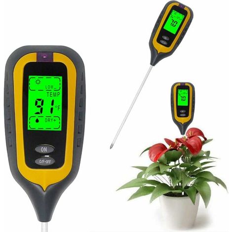 Bravix Testeurs De Sol Testeur De Sol Ph D'Humidité Température Lumineuse 4 En 1 Ph Metre De Sol Humidité Testeur Terre Electronique Pour Jardin Plantes Jaune