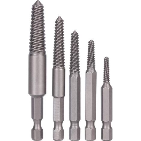 Extracteur De Vis Cassée 5 Pièces, Ensemble D'Extracteurs De Vis Dénudés Endommagés, Dents Fines À Tige Hexagonale, Outil De Retrait De Boulons Endommagés, Kit De Retrait Facile
