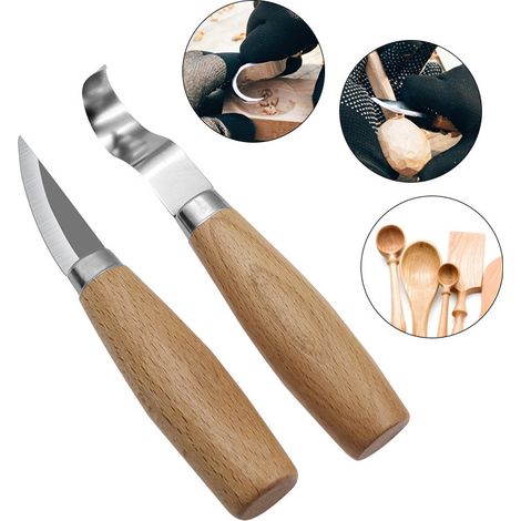 Bravix 2 Pièces Couteau Sculpture Et Couteau Croche Bois - Outils De Sculpture Avec Manche En Bois